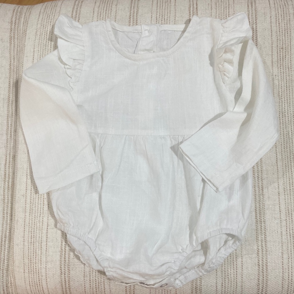 White Cotton Linen Bubble Romper Onesie